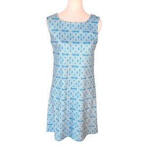 NWT Top It Off Blue White Geometric Link Sleeveless Travel Shift Dress Small